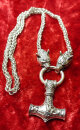 Necklace Thors Hammer Mjölnir with Wolf Heads and...