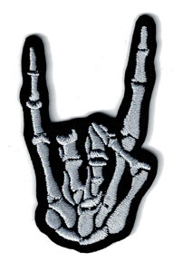 Skelett Hand Pommesgabel Metal Horns - Aufnäher / Patch